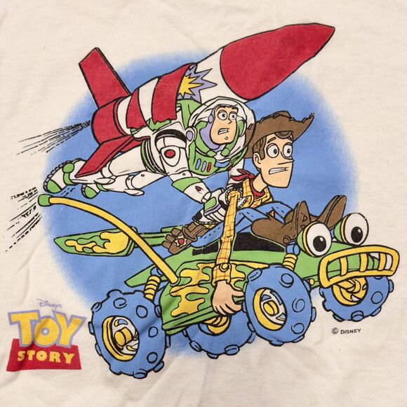Vintage Disney Toy Story Shirt kids White Blue Buzz Woody RC Made USA 90s *READ* - Picture 3 of 12
